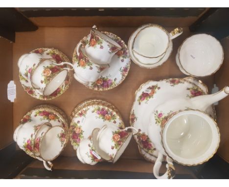 A collection of Royal Albert Old Country Roses pattern tea ware items to include 8 cups, 12 saucers, 12 side plates, 2 sugar 