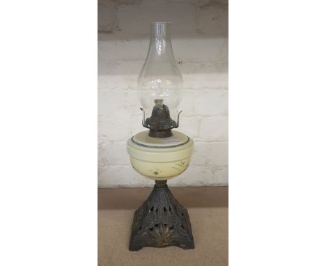 Antique Glass &amp; Wrought Iron Oil Lamp &amp; similar copper bed pan(2) 