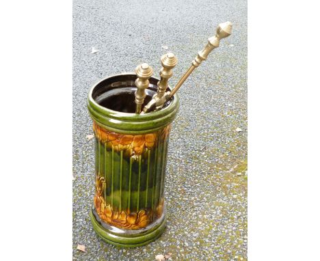 West German made Ceramic umbrella stand together with 3 Fireside brass components Height of stand 45cm 
