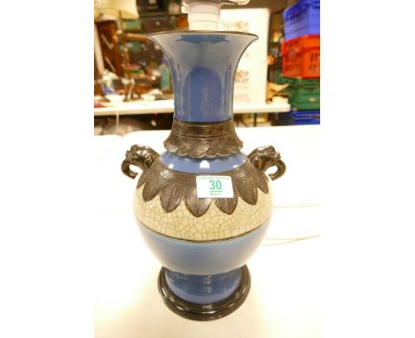 Oriental Lamp Base with Elephant Head Handles, height to bulb 40cm 