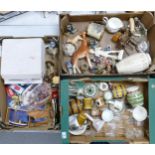 A mixed collection of items to include Wedgwood plates, decorative figures , Wade Vase etc (3 trays)