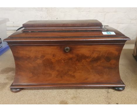 19th Century Sarcophagus Shaped Mahogany Tea Caddy . L:40cm H:22. Damage to lid 