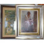 Framed Print of Ballerina & Cottage Scene, largest 60 x 50cm(2)