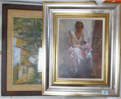Framed Print of Ballerina &amp; Cottage Scene, largest 60 x 50cm(2) 