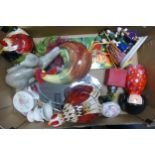 A mixed collection of Decorative Chicken Pot & similar, tube lined wall plaque, Christmas figure etc