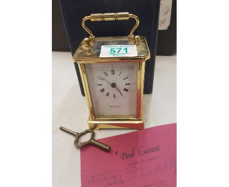 Paul Lavant brass mechanical carriage clock, with original COA. 