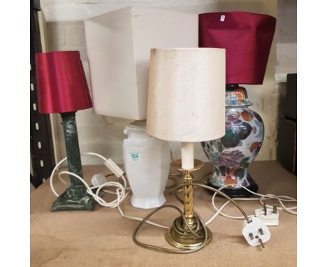 Four modern table lamps, brass, ceramic etc 