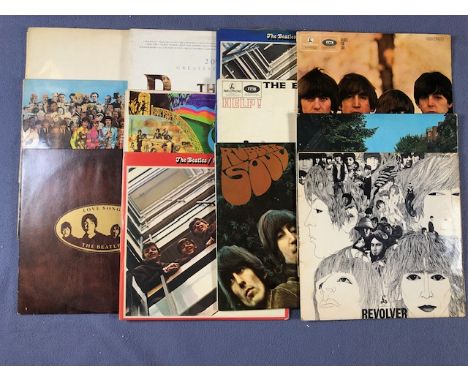 12 The Beatles LPs including: White Album (UK Orig Stereo toploader number 0553902), Love Songs, Sgt. Peppers, (UK Orig Parlo