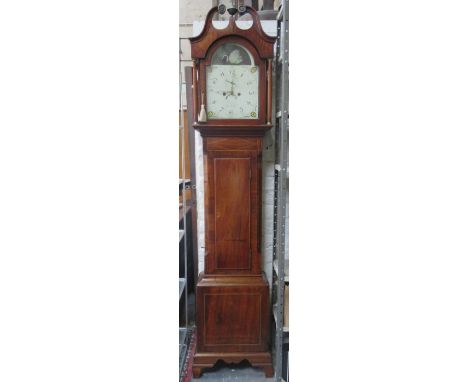 GEORGE III MAHOGANY INLAID CASED LONGCASE CLOCK WITH HANDPAINTED DIAL BY HERRING, NEWARK 