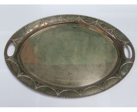 HALLMARKED SILVER OVAL SERVING TRAY, SHEFFIELD ASSAY, DATED 1923, BY R F MOSLEY 