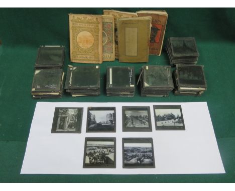 MIXED LOT OF VARIOUS MAGIC LANTERN SLIDES, ALSO SOUVENIR BROCHURES, ETC. 