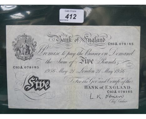1956 WHITE FIVE POUND NOTE, SIGNED L K O'BRIEN 