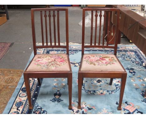 PAIR OF MAHOGANY BEDROOM CHAIRS WITH TAPESTRY UPHOLSTERED SEATS 