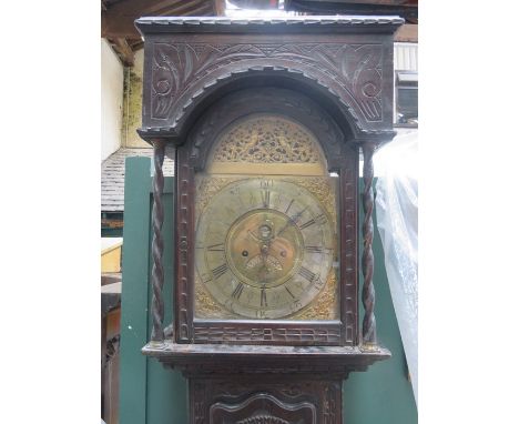 EARLY CARVED OAK CASED LONGCASE CLOCK WITH BRAD DIAL, BY ELI STANCLIFFE, FOR RESTORATION 