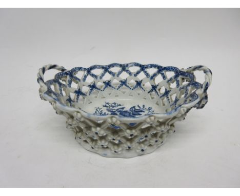 Worcester basket decorated in underglaze blue with the pine cone print, 20cm diam