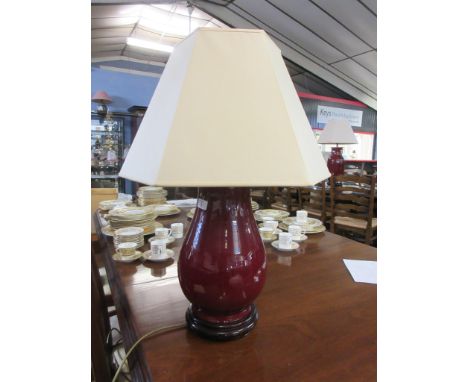 Chinese sang de beouf baluster vase on wooden base, converted to a lamp