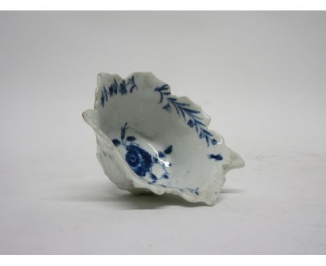 Worcester porcelain butter boat, the moulded body with blue and white floral design to interior, 7cm long
