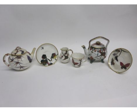 19th century Worcester porcelain aesthetic period tea pot and coffee pot together with milk jug and cup and saucer, all with 