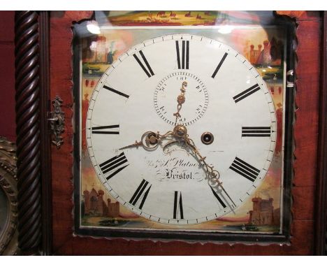 A mid 19th Century mahogany longcase clock with painted arched Roman dial signed Platnauer, Bristol, subsidiary seconds and c