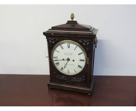 A Regency rosewood bracket clock, Roman painted metal dial signed Jas. Tupman, Gt Russell St, Bloomsbury, driven by a twin gu