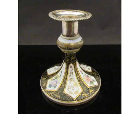 A late 19th Century Bohemian glass candle stick with floral panels and gilt embellishment