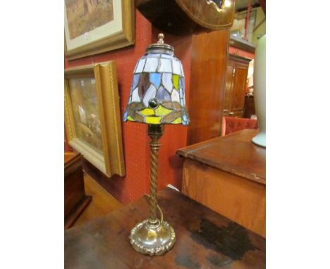 A Tiffany style dragonfly design table lamp with twisted stem 