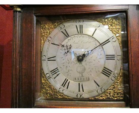 A George III Sam Corbett, Hadleigh 30 hour longcase clock striking on a bell, with silvered and brass face, oak case