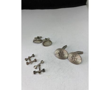 THREE PAIRS OF SILVER CUFFLINKS