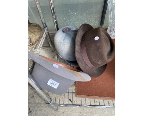 THREE VARIOUS HATS TO INCLUDE A HORSE RIDING HAT ETC