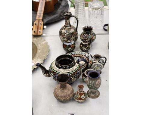 A COLLECTION OF CERAMIC POTTERY TO INCLUDE A THOUNE POTTERY EDELWEISS DISH, THOUNE SWISS MAJOLICA JUG, ETC.,