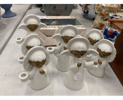 EIGHT CERAMIC ANGEL CANDLE HOLDERS, TALLEST HEIGHT 12CM