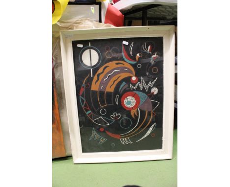A WASSILY KANDINSKY 'COMETES' LITHOGRAPH, SIGNED WITH MONOGRAM AND DATED 38 - FRAME NEEDS ATTENTION, 54CM X 39CM
