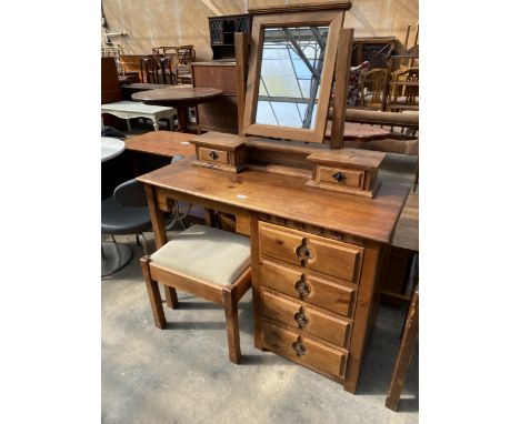 A PINE DRESSING TABLE AND STOOL