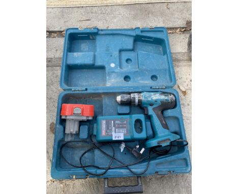 A MAKITA BATTERY DRILL WITH CHARGER AND CARRY CASE