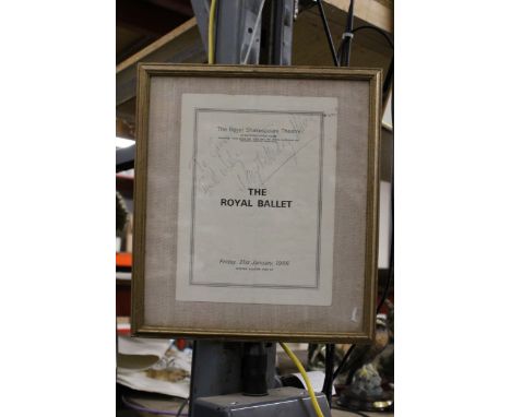 A 1966, THE ROYAL BALLET, AT THE ROYAL SHAKESPEARE THEATRE, STRATFORD, SIGNED FLYER - FRAMED