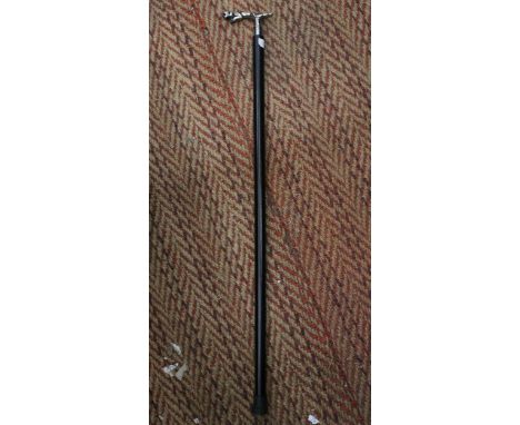 A CHROME JAGUAR CAR MASCOT HANDLED WALKING STICK