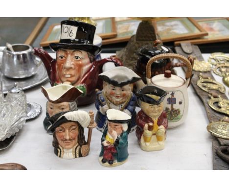 A QUANTITY OF TOBY JUGS, ETC TO INCLUDE A TONY WOODS 'MAD HATTERS' TEAPOT