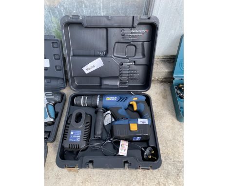 A POWERCRAFT BATTERY DRILL WITH CHARGER AND CARRY CASE