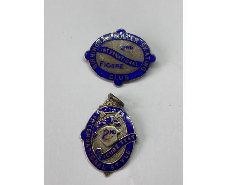 TWO HALLMARKED BIRMINGHAM SILVER AND ENAMEL SKATING MEDALS