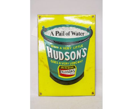 AN ENAMEL HUDSON'S SOAP SIGN - 38 X 26.5 CM