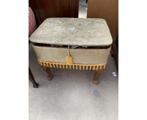 A 20TH CENTURY SEWING BOX/STOOL ON CABRIOLE LEGS
