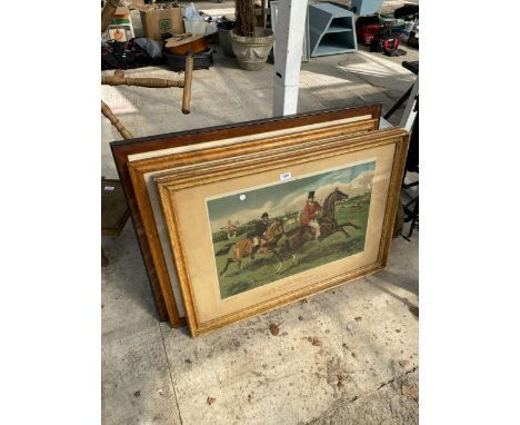 FOUR VARIOUS LARGE HUNTING SCENE PRINTS