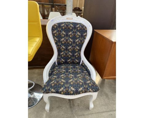 A VICTORIAN STYLE PAINTED SPOON BACK CHAIR BEARING THE NAME MILLY