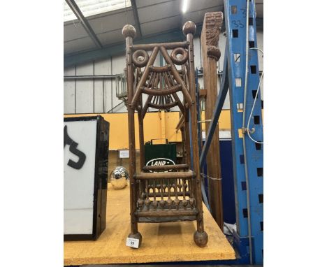 A VICTORIAN BEECH AND BRASS STICK AND BALL UMBRELLA STAND