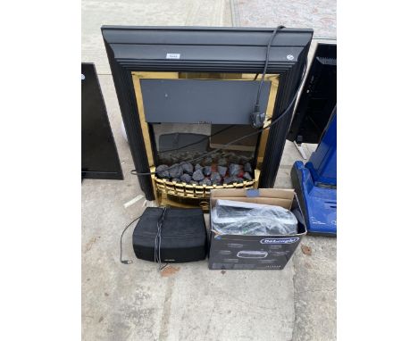 A DECORATIVE ELECTRIC FIRE, A HEATER AND AN AIWA SPEAKER
