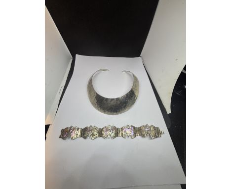 TWO MARKED MEXICAN SILVER ITEMS TO INCLUDE A CHOKER AND A BRACELET GROSS WEIGHT 61 GRAMS