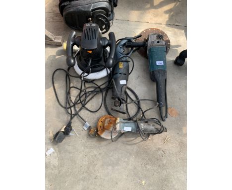 AN ASSORTMENT OF POWER TOOLS TO INCLUDE A MAKITA ANGLE GRINDER, A CAR BUFFER AND A POWER CRAFT SAW ETC