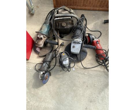 AN ASSORTMENT OF POWER TOOLS TO INCLUDE A MILWAUKEE GRINDER, A LARGE MAKITA ANGLE GRINDER AND A CHAINSAW ETC
