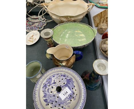 A LARGE CROWN DUCAL BOWL TOGETHER WITH A MALING DISH, H &amp; K TUNSTALL JUG, ETC.,
