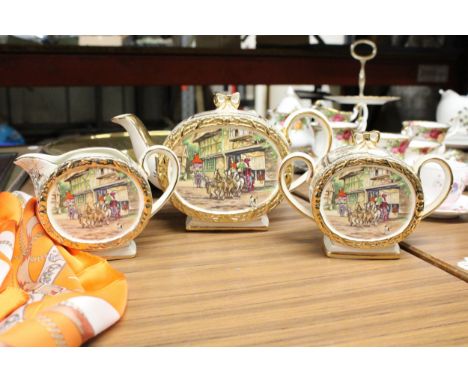 A VINTAGE SADLER TEAPOT, CREAM JUG AND SUGAR BOWL